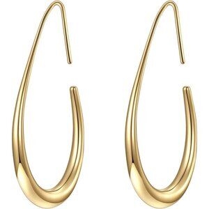White Gold Plated Lightweight Teardrop Large Oval Pull Hoop Earrings for Women